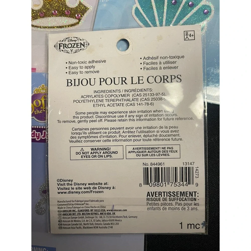 Disney Princess Body Jewelry Glitter Stickers Lot of 8‎ Ariel Belle Anna Frozen
